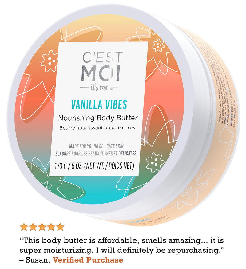 C'est Moi Vanilla Vibes Nourishing Body Butter | Gentle Moisturizer, Hydrates Skin, Clinically Tested Non-Toxic Ingredients feat. Organic Shea Butter, Coconut Oil. & Avocado Oil, EWG Verified, 6 oz - BeesActive Australia