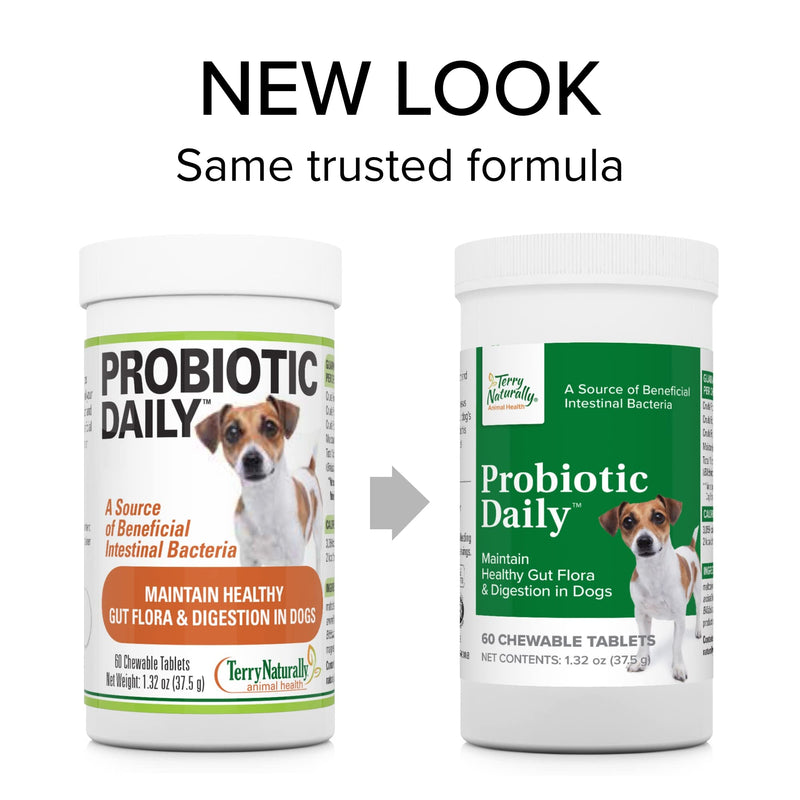 Terry Naturally Animal Health Probiotic Daily - 60 Chewable Tablets - Probiotics for Dogs, Beneficial Intestinal Bacteria to Maintain Healthy Gut Flora & Digestion - Canine Only - 60 Servings - BeesActive Australia