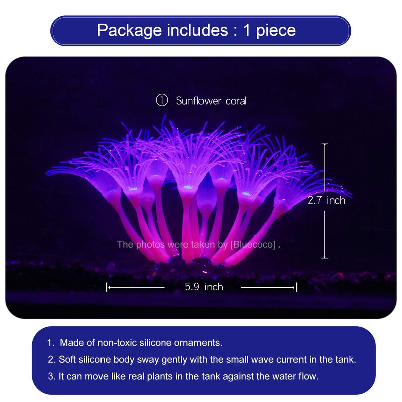 Bluecoco Soft Silica Gel Moves Naturally with Water Flow, Aquarium Decorations Glow in The Dark, Glowing Coral Ornaments for Fish Tank Decorations Pink Sunflower - BeesActive Australia