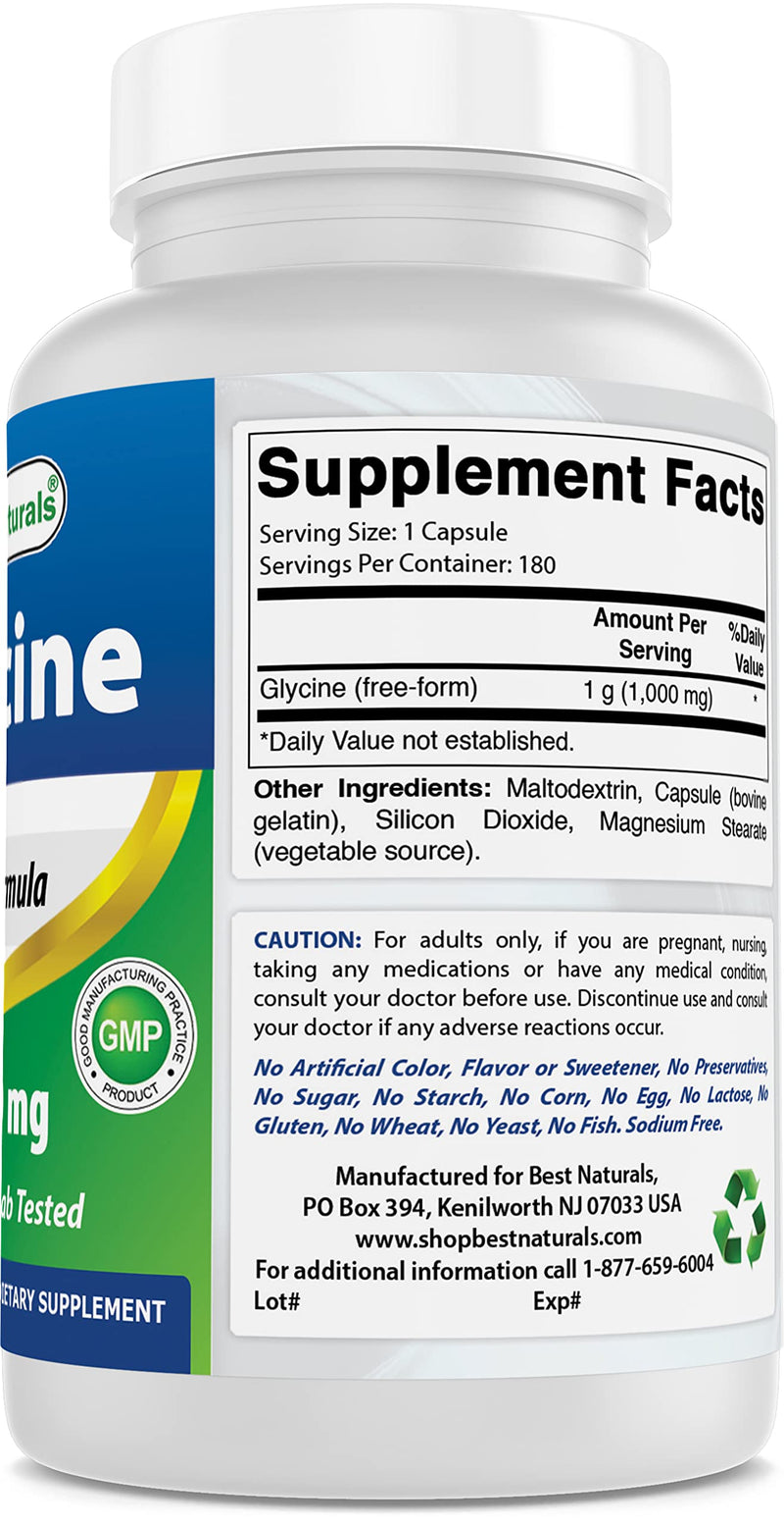 Best Naturals Glycine Supplement 1000 Mg for Energy Production, 180Count - BeesActive Australia