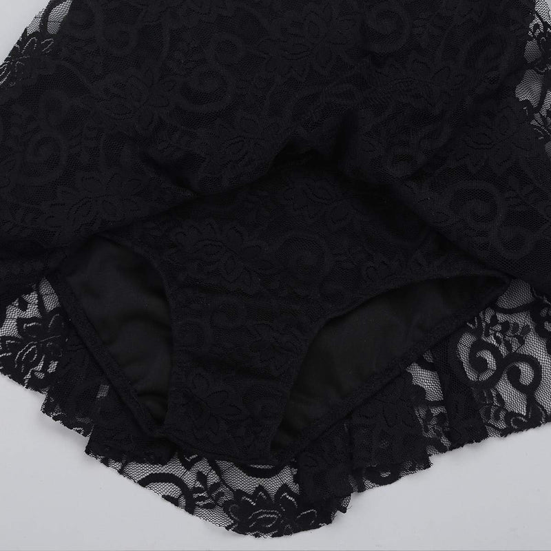 [AUSTRALIA] - easyforever Kids Girls Figure Skating Roller Skater Leotard Dress Floral Lace Long Sleeve Tutu Skirt Dancewear Black 13-14 