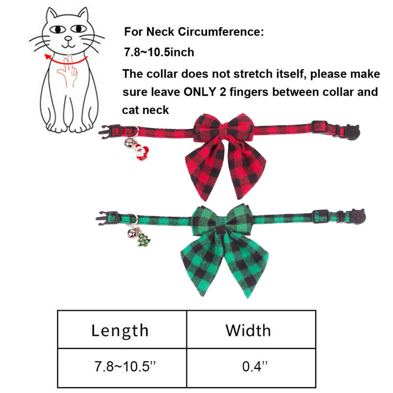 ADOGGYGO Christmas Cat Collars Breakaway with Stylish Bowtie, 2 Pack Red Green Plaid Christmas Kitten Collar with Bell Removable Bow Cat Christmas Collar for Cats Kittens - BeesActive Australia