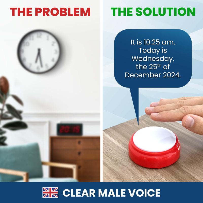 Talking Clock for The Elderly - British Accent - Tells Clearly The Time and Date - Easy to Operate English Speaking Clock - BeesActive Australia