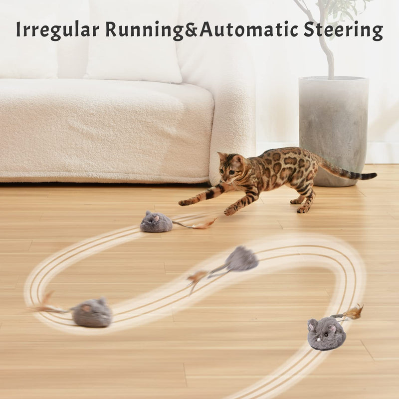 Pawthquake Interactive Cat Mouse Toy,Automatic Robotic Mice Toy with Feather Wand,Electronic Electric Ball Toy for Indoor Cats/Kittens,USB Rechargeable,Random Movement,Hunting Simulation - BeesActive Australia