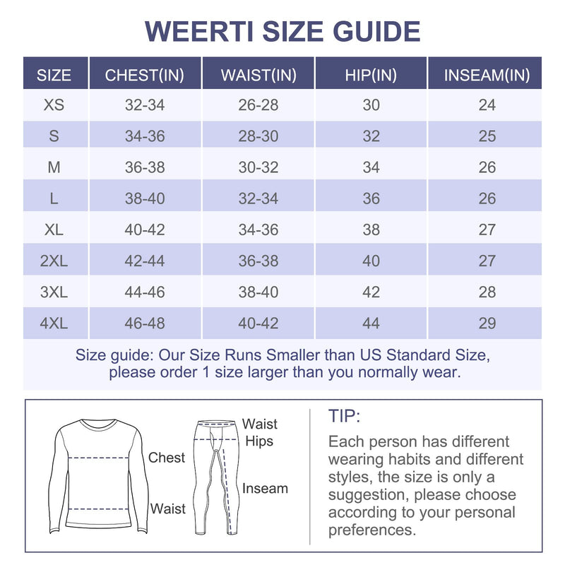 WEERTI Thermal Underwear for Men, Long Johns Base Layer Fleece Lined Top Bottom X-Large Black - BeesActive Australia