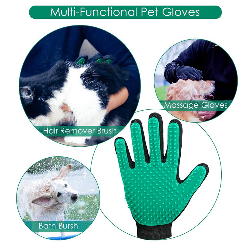 Pet Hair Remover Gloves, Enhance Pet Grooming Glove with 255 Tips, Deshedding Glove for Dog and Cat, 1 Pair Left & Right Gentle De-Shedding Glove Brush 1Green - BeesActive Australia