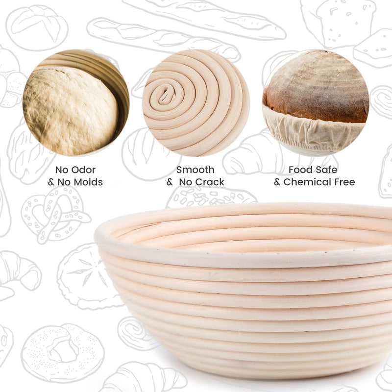 DOYOLLA Bread Proofing Baskets Set of 2 8.5 inch Round Dough Proofing Bowls w/Liners Perfect for Home Sourdough Bakers Baking - BeesActive Australia