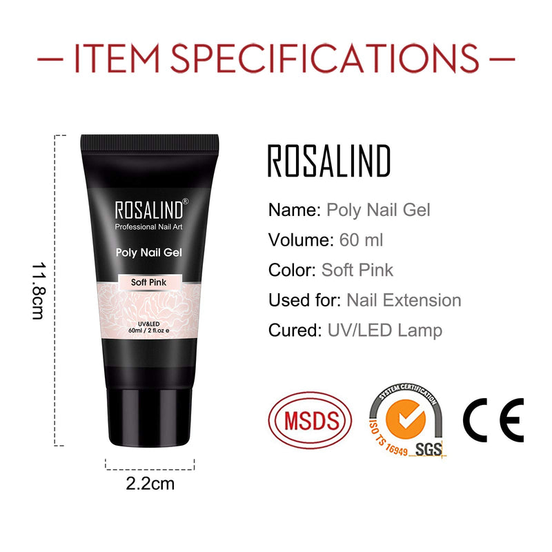 ROSALIND 60ml Soft Pink Poly Extension Gel, Poly Nail Gel of Nail Art decoration Acrylic Extension Nail gel easy to DIY use at home Only UV Lamp - BeesActive Australia