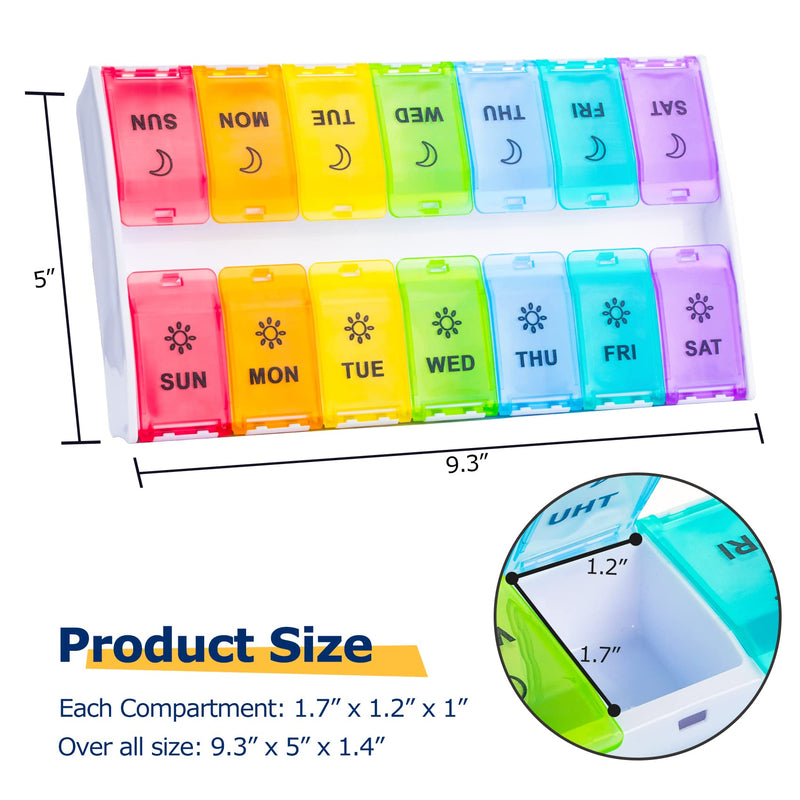 XL Large Pill Organizer 7 Day, Weekly Medicine Pill Box 2 Times a Day，Am Pm Pill Case Organizer 14 Compartments with Hinged Lids Design，Daily Vitamin Box Pill Dispenser for Fish Oil/Supplements Multicoloured - BeesActive Australia