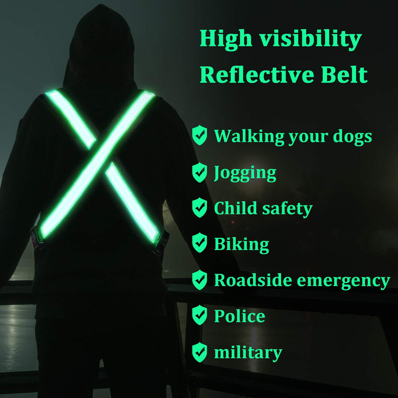 2 Pieces LED Reflective Belt USB Rechargeable Running Waist Belt High Visibility Reflective Belt Flashing Safety Belt for Running, Walking, Cycling, Women, Men, Kids Neon Green - BeesActive Australia