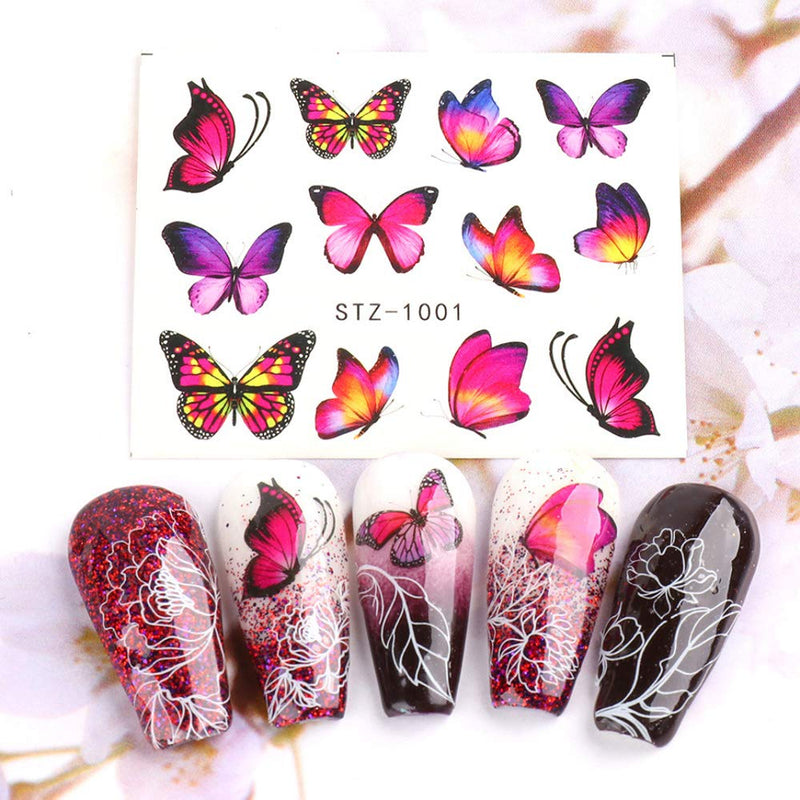 Le Fu Li 30 Sheets Butterfly Nail Art Stickers Nail Art Water Transfer Sticker with Butterfly Flower Patterns Manicure Tips，Nail Tips DIY Toenails Nail Art Decorations Accessories Decals Clear - BeesActive Australia