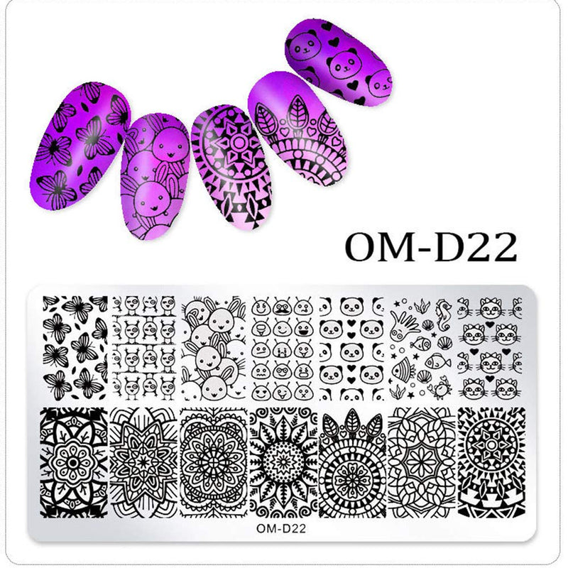 WOKOTO 5Pcs Nail Art Plates Stamping Set Fruit Animal Cat Panda Mandala Image Design Plates Stamping Nail Art Kit - BeesActive Australia