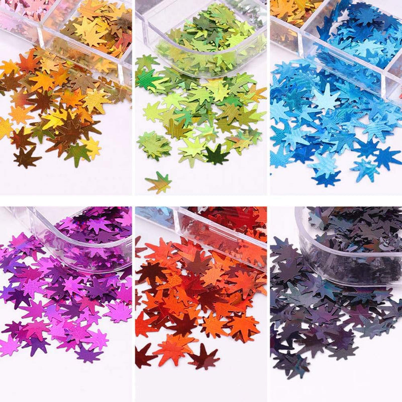 BiBiSi Fall Nail Art Stickers Decals Leaf Glitter Maple Fall Nail Art Sequins Supply Manicure Tips Accessories 12 Colors Autumn Fashion Maple Leaf Holographic Nail Sequins Acrylic Nail Art - BeesActive Australia