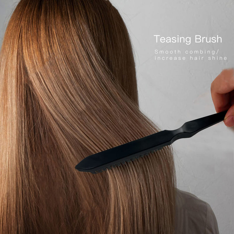 3 Pieces Teasing Brush Set, Bristle Hair Brush 3 Row Teasing Brush Dual Edge Brush Sturdy Styling Comb Parting Comb for Brushing, Combing, Slicking Hair for Stylist Women Black - BeesActive Australia