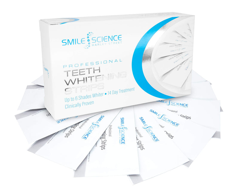 Smile Science Harley Street - Professional Teeth Whitening Strips - 28 Strips - Up to 6 Shades Whiter in 14 Days - 100% Enamel Safe - Vegan - Stain Remover for Teeth - Clinically Proven - BeesActive Australia