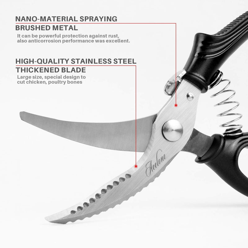 ACELONE Poultry Shears - Heavy Duty Kitchen Chicken Shears With Anti-Slip Handle & Safety Lock - Poultry Scissors for Meat, Game, Chicken, Bone, Poultry & More - Spring Loaded. - BeesActive Australia