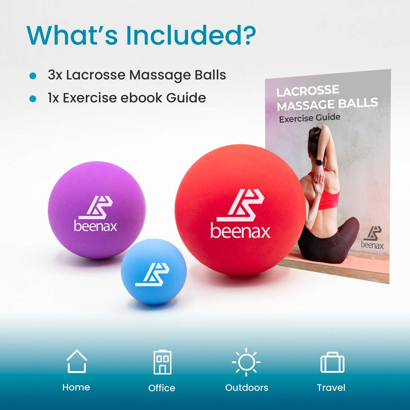 Beenax Lacrosse Massage Ball (Set of 3) - Perfect for Trigger Point Therapy, Myofascial Release, Plantar Fasciitis, Deep Tissue and Muscle Relief - Designed to Relieve Stress and Relax Tight Muscles - BeesActive Australia