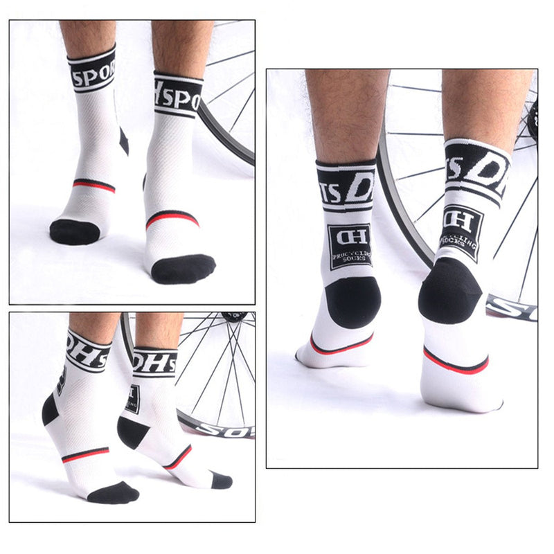 Men's Cycling Socks Unisex Breathable Sports Running Trekking Athletic Basketball Socks 3 Pairs(white+green+blue) - BeesActive Australia