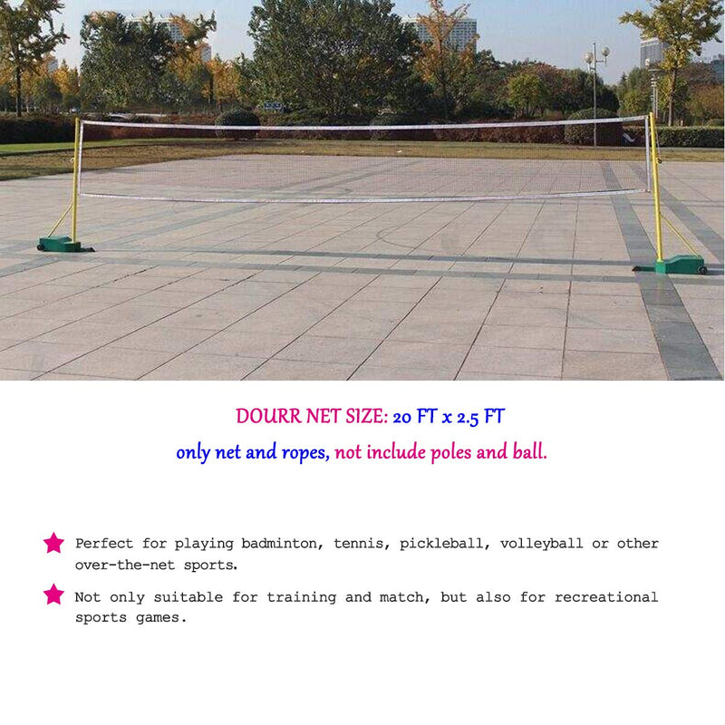 DOURR Badminton Net, Outdoor Indoor Sports Classic Badminton Replacement Net with Steel Cable Ropes for Backyard Beach Garden Schoolyard (20 FT x 2.5 FT) - BeesActive Australia