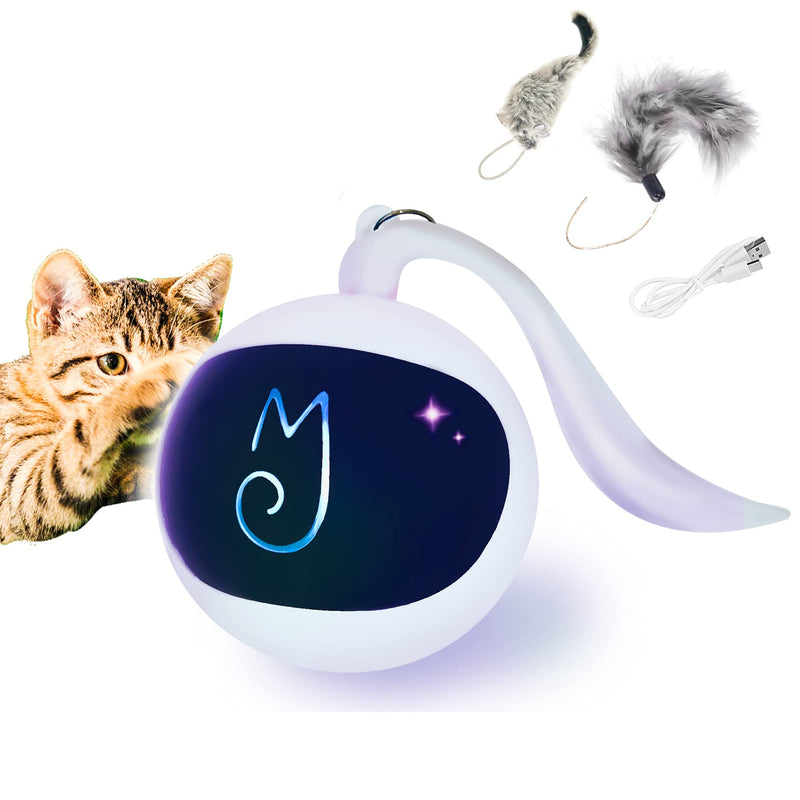Migipaws Cat Toys, Automatic Moving Ball Bundle Classic Mice + Feather Kitten Toys in Pack. DIY N in 1 Pets Smart Electric Teaser, USB Rechargeable (White) white - BeesActive Australia