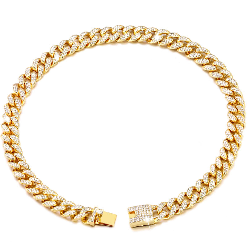 Cuban Link Dog Collar Gold Silver Color Metal Dog Chain Collar Cuban Diamond Chain Pet Collars for Dogs Cats Jewelry 8/10/14/16/18/20/24/28 Inch 10inch - BeesActive Australia