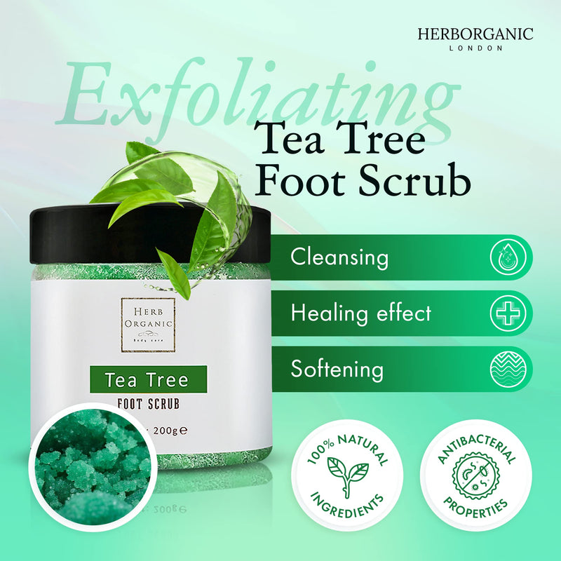 HerbOrganic Antibacterial Tea Tree Foot Scrub � 200 g � Exfoliates, Moisturizes and Cleanses � Helps with Corns, Calluses, Athlete Foot, Jock Itch & Foot Odour � with Green Tea, Sea Salt & Jojoba Oil - BeesActive Australia