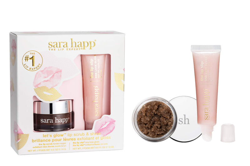 sara happ Let's Glow Lip Scrub & Shine Kit: Brown Sugar Lip Scrub 0.5 oz & The Lip Slip One Luxe Gloss 0.5 oz - BeesActive Australia