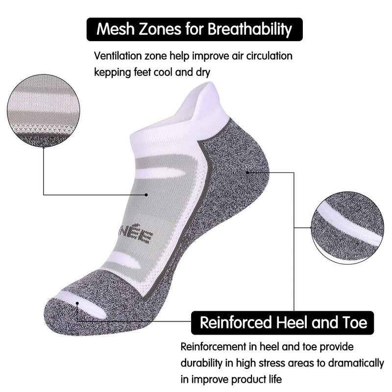 JOYNÉE 6 Pack Men's Running Ankle Socks with Cushion, Low Cut Athletic Sport Tab Socks,Black,Sock Size 10-13 Grey (6 Pairs) - BeesActive Australia