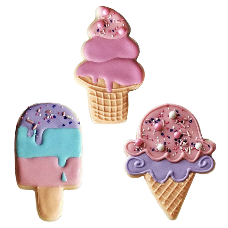 Ice Cream Cookie Cutters 3-Pc. Set Made in USA by Ann Clark, Popsicle, Hard and Soft Serve Ice Cream Cone - BeesActive Australia