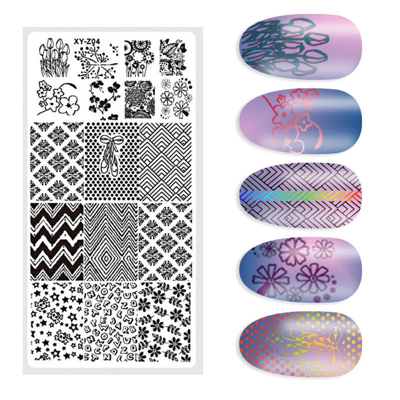 DANNEASY 6Pcs Nail Plate Stamping Set 1Nail Stamper 1Scraper 1Storage Bag Geometry Stripe Butterfly Design Nail Template Image Plate Manicure Stamp Kit Kit 1 - BeesActive Australia