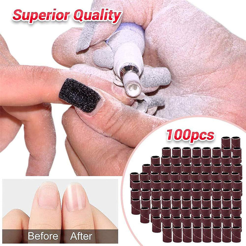 Optokeko 100Pcs 180 Grit Sanding Bands for Nail Drill, Professional Nail Manicure Electric File Sanding Piece Set, Great Fit for Nail Drill Bits Working on Acrylic Nails - BeesActive Australia