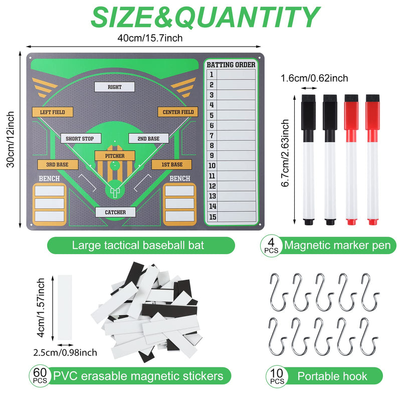 Sherr 15.7'' x 12'' Magnetic Dugout Board Baseball Magnetic Line Up Board with 60 Lineup Cards, 4 Erasable Marker Pens and 3 Hanging Fence Hooks for Dugout Baseball Coaching Accessories Dugout Display - BeesActive Australia