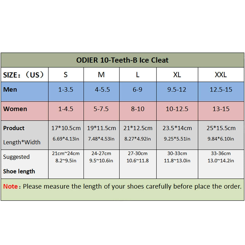 ODIER Ice Cleats Grippers for Shoes and Boots 24 Teeth Crampons 10 Teeth Micro Spikes Ice Cleats for Walk on Ice Snow and Freezing Mud 10-Teeth-B Small - BeesActive Australia