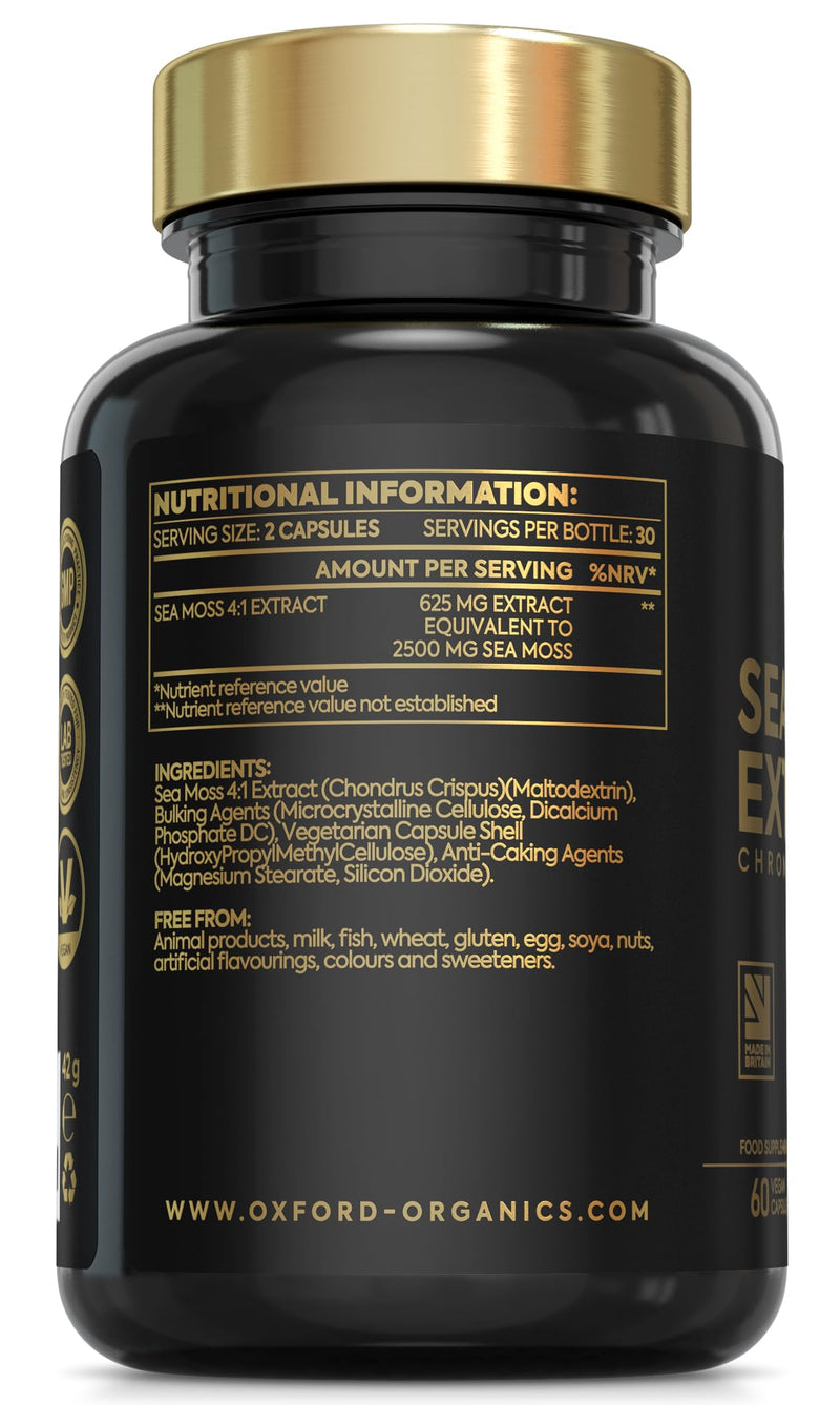 Advanced Sea Moss Capsules 2500mg | High Strength 4:1 Sea Moss Extract | 60 Vegan Capsules | Natural Iodine Supplement, Harvested & Made from Wild Seamoss (not Sea Moss Tablets) | Made in The UK - BeesActive Australia