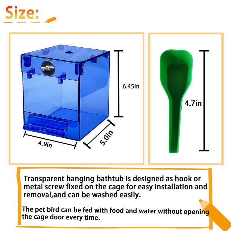 kathson Acrylic Bird Bath Box,Parrot Blue No-Leakage Bathtub for Cage Hanging Tube Shower Box Cage Accessory with Water Injector Birds Feeding Spoon for Small Pet Canary Lovebirds Budgies(3 Pcs) - BeesActive Australia