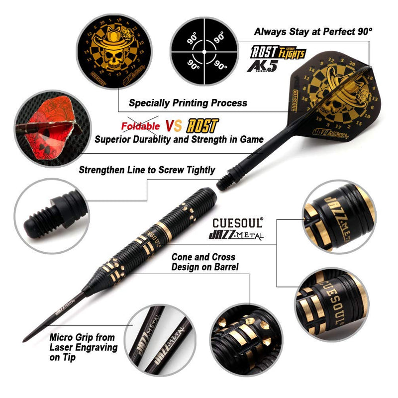 [AUSTRALIA] - CUESOUL Jazz - Metal Professional Steel Tip Darts Set 21 Grams with 6pcs AK5 Plastic Integrated Flights Black-6Pcs 