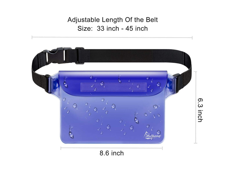 [AUSTRALIA] - KMDJG Waterproof Pouch with Waist Strap, 3 Pack Waterproof Fanny Pack Screen Touchable Dry Bag with Adjustable Belt for Phone Valuables for Boating Swimming Beach Pool Water Parks (Blue Clear Black) 