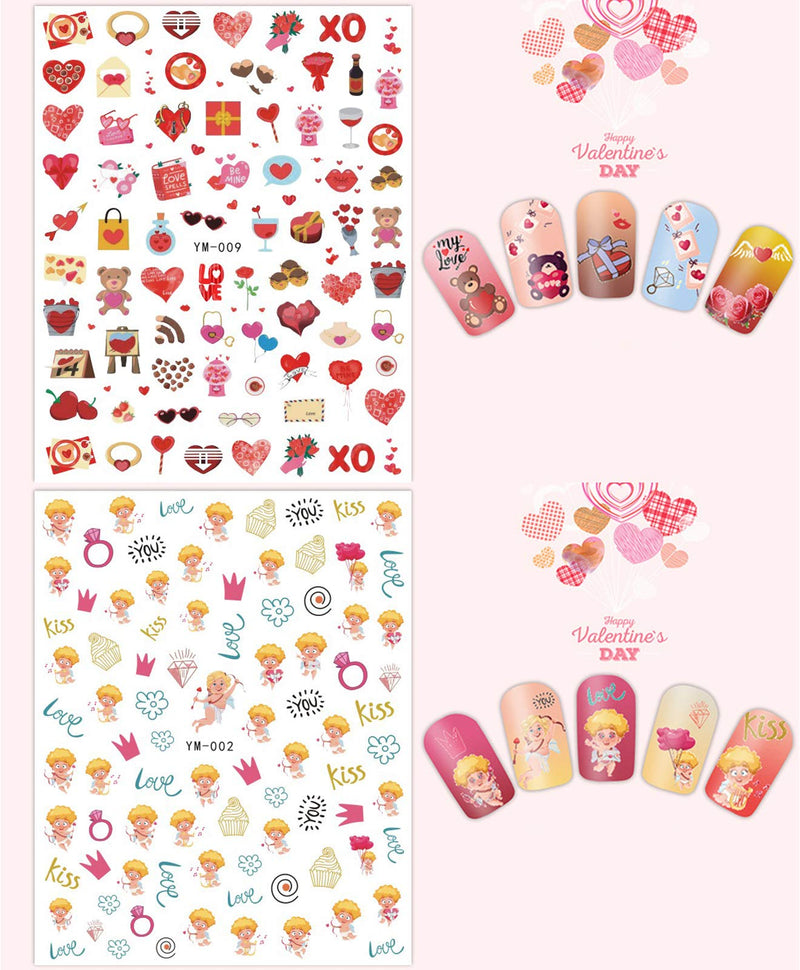 Valentines Day Nail Art Sticker Decal 3D Self-Adhesive Valentines Day Nail Decorations Sexy Red Lips Love Kiss Angel Baby Cupid Heart Valentine Nail Decorations (12 Sheets) - BeesActive Australia