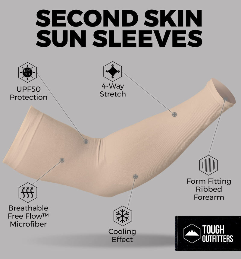 UV Sun Protection Arm Sleeves for Men & Women - UPF 50 Sports Compression Cooling Sleeve - Skin Cancer Foundation Recommended OSFM Light Beige - 1 Pair - BeesActive Australia