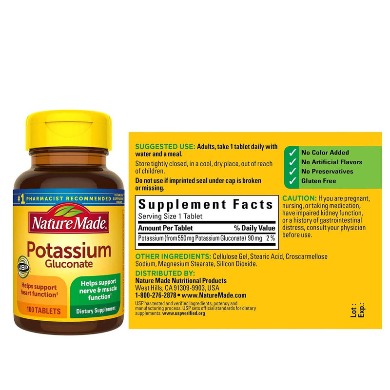 Nature Made Potassium Gluconate 550mg, 100 tablets - BeesActive Australia