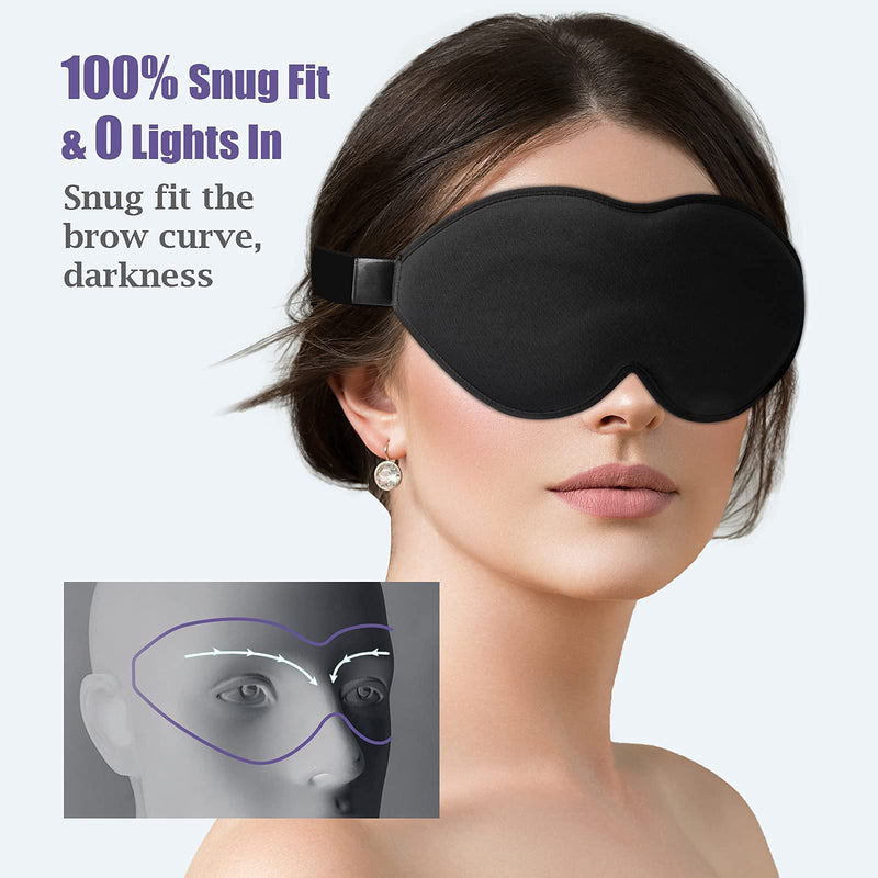 onaEz Sleep Mask, Super Soft Comfort Milk Ice Silk Sleep Masks 3D Contoured Cup Blindfold Eye Mask Concave Molded Light Blocking Eye Cover for Travel, Yoga, Nap, All Night Sleeping Black - BeesActive Australia