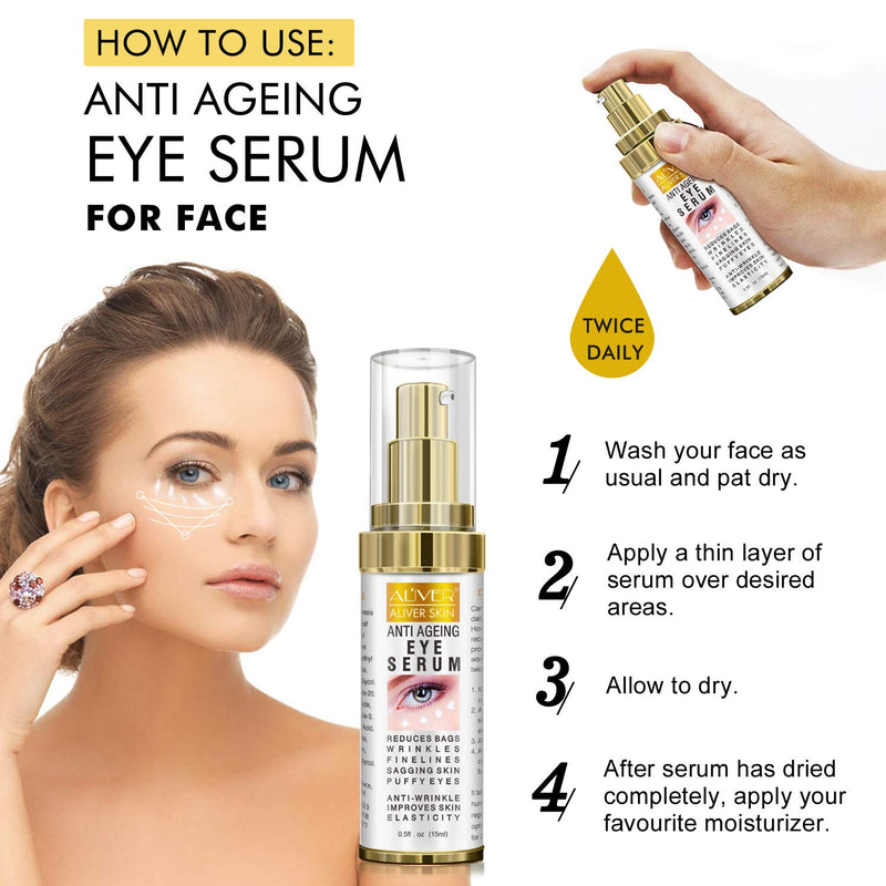 Anti Ageing Eye Serum - Eye Cream - Anti Wrinkle Eye Serum for Puffy Eyes, Dark Circles, Eye Bags, Crows Feet, Wrinkles, Reduces Wrinkles Saggy Skin Puffy, Hydrates & Lifts Skin 0.5 fl.oz - BeesActive Australia