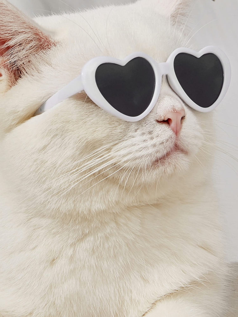 Pet Cat Dog Doll Sunglasses, Kitty Funny Props Eyeglasses, Cosplay Photography Props Cute Sunglasses 2PCs White and Pink - BeesActive Australia