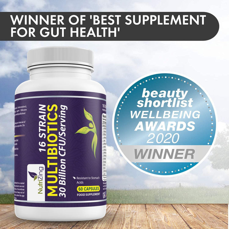 BioCultures Complex - 16 Live Strains with 30 Billion CFU/Serving Source Powder - Vegan Time Release Capsules. With Lactobacillus Acidophilus and Bifidobacterium - Made in UK by Nutrizing - BeesActive Australia