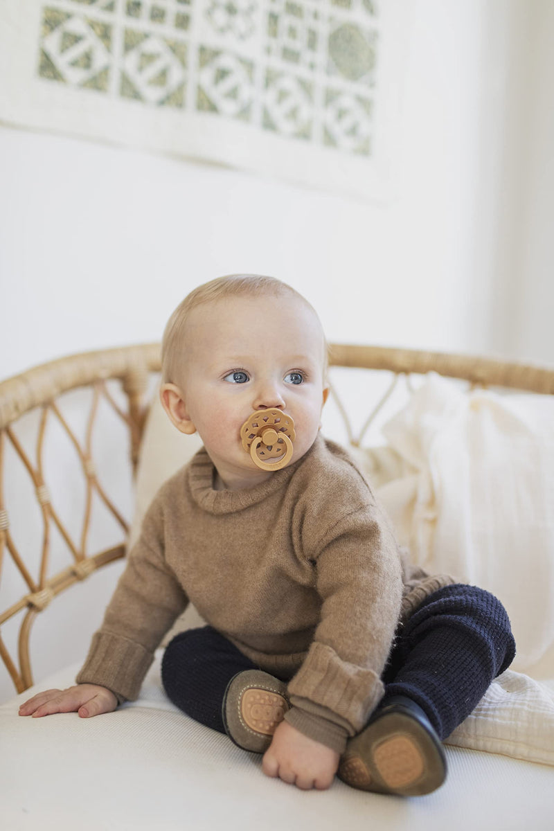 BIBS Pacifiers 6-18 Months | 2-Pack Soothers | BPA-Free Round Nipple | Made in Denmark | Pale Butter/Dusty Pink Boheme Pacifier - BeesActive Australia