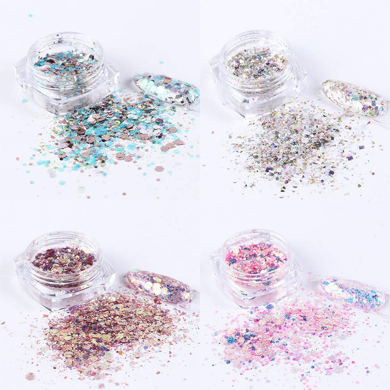 8 Boxes Nail Glitter Sequins Set Holographic Nail Glitter Mermaid Powder Flakes Shiny Charms Hexagon Nail Art DIY Sparkly Nail Acrylic Nails Tools Tips Decoration designs women Manicure accessories - BeesActive Australia