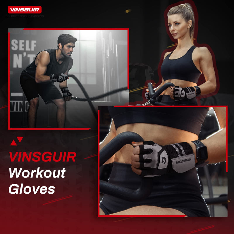 Vinsguir Workout Gloves for Men & Women - Multifunctional Weight Lifting Gym Gloves with Wrist Wraps Support, Full Palm Protection for Weightlifting, Training, Fitness, Exercise, Pull ups Grey Large(7-7.6 in) - BeesActive Australia