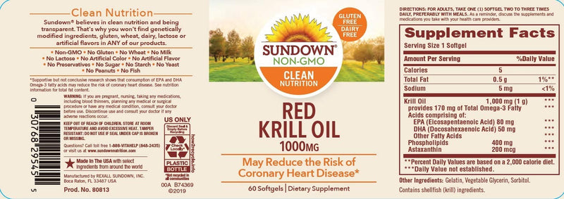 Sundown Triple Strength Red Krill Oil 1000 mg, 60 Softgels (Packaging May Vary) - BeesActive Australia