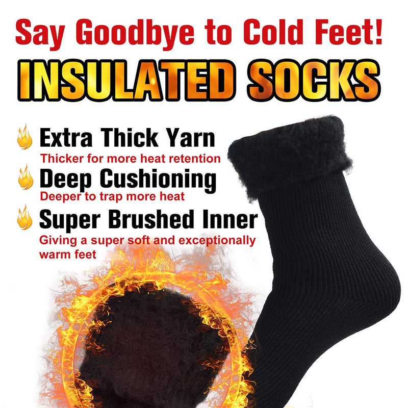 Winter Warm Thermal Socks for Men Women, Busy Socks Extra Thick Insulated Boot Heated Crew Socks For Extreme Cold Weather Small-Medium Black - BeesActive Australia