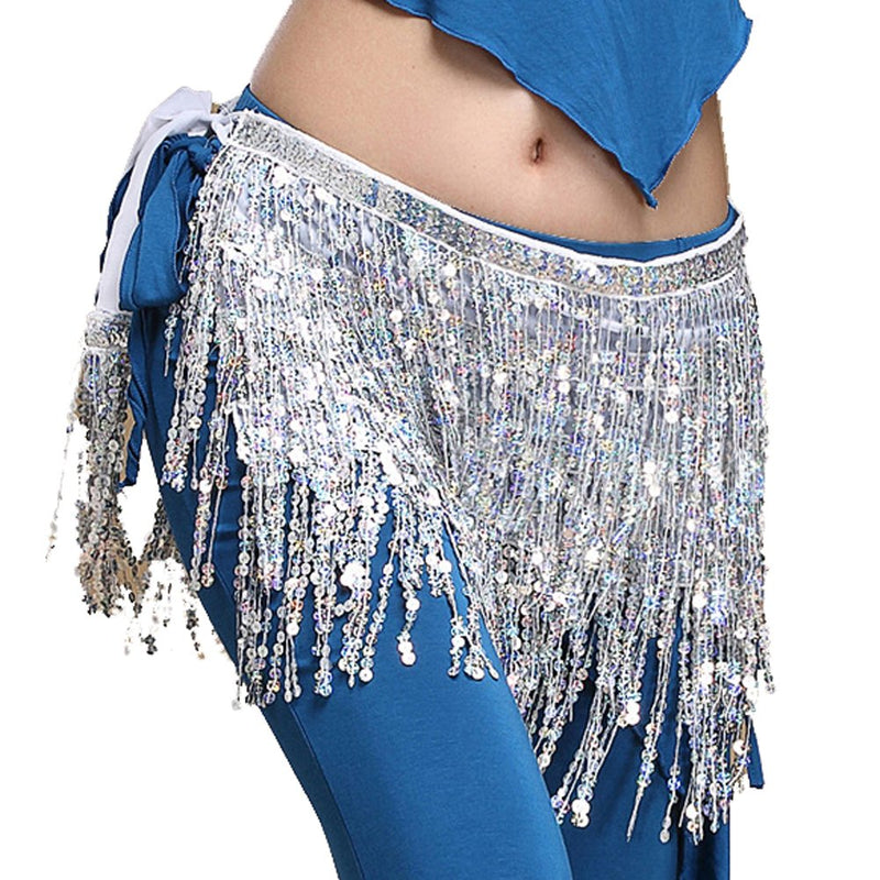 [AUSTRALIA] - MUNAFIE Women's Belly Dance Hip Scarf Performance Outfits Skirt Festival Clothing One Size Silver 